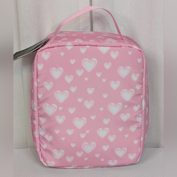 Madden Girl Insulated Lunch Bag Pink With White Hearts NWT - Picture 2 of 6